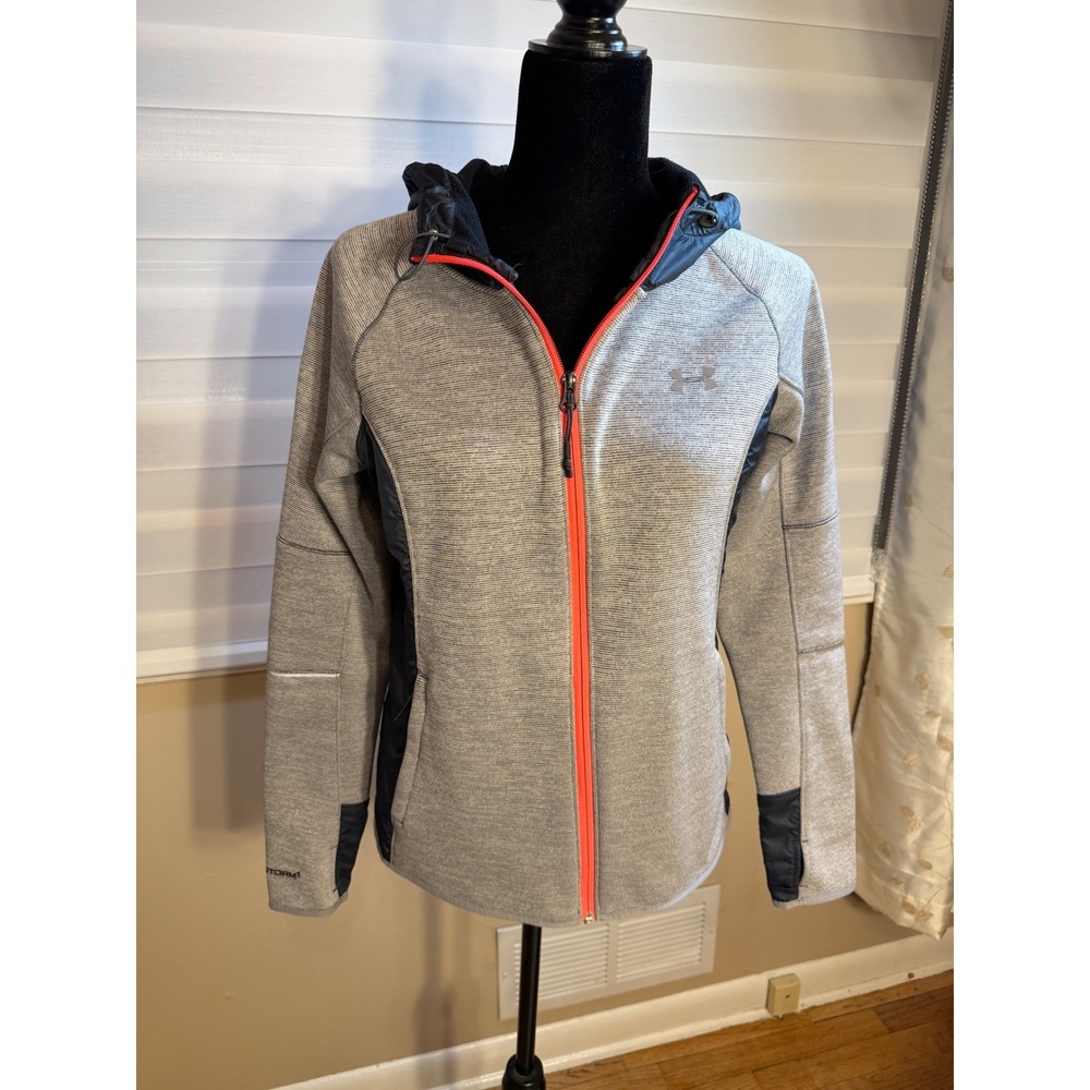 Under Armour ColdGear Storm1 Jacket Womens Small Grey Navy Orange Zip Hoodie
